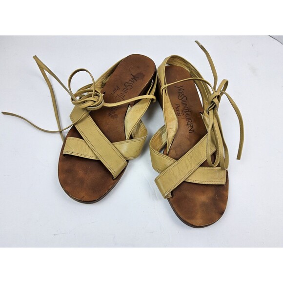 Yves Saint Laurent YSL Leather Strappy Gladiator Sandals Size S - Picture 1 of 8